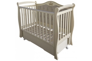 Кровать детская "Julia-111" с мягкой спинкой (универсальный маятник+колеса, автостенка съемная, ящик (слоновая кость)