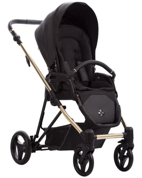 Детская коляска Bebetto Yoddi Premium Class 2 в 1 02 черная кожа рама золото