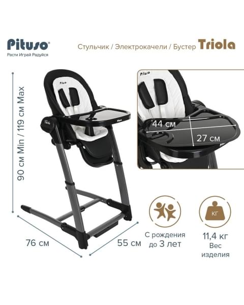 Стульчик для кормления Pituso Triola 3 в 1, Black (Черный)