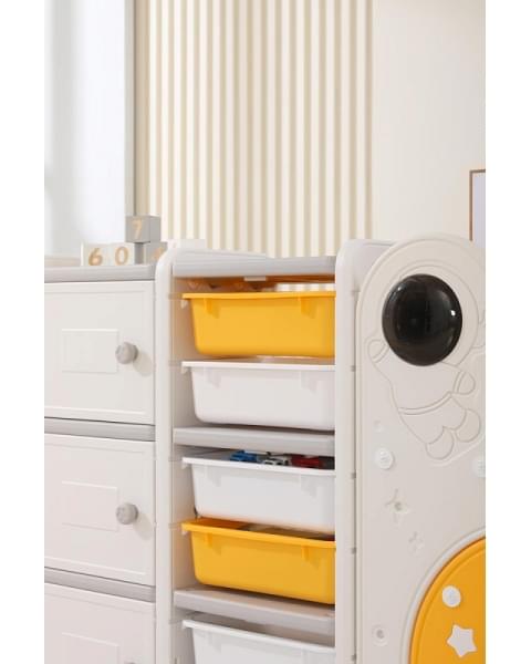Стеллаж для игрушек UNIX Kids Moon 8 (3 полки + 5 ящиков) желтый/белый