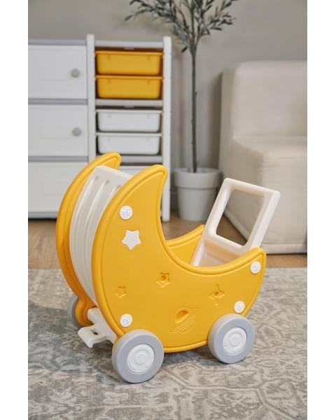 Стеллаж для игрушек UNIX Kids Moon 8 (3 полки + 5 ящиков) желтый/белый