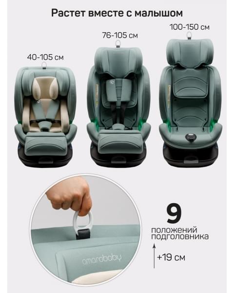 Детское удерживающее устройство Amarobaby Triumph, i-Size, 40-150 см, зеленый