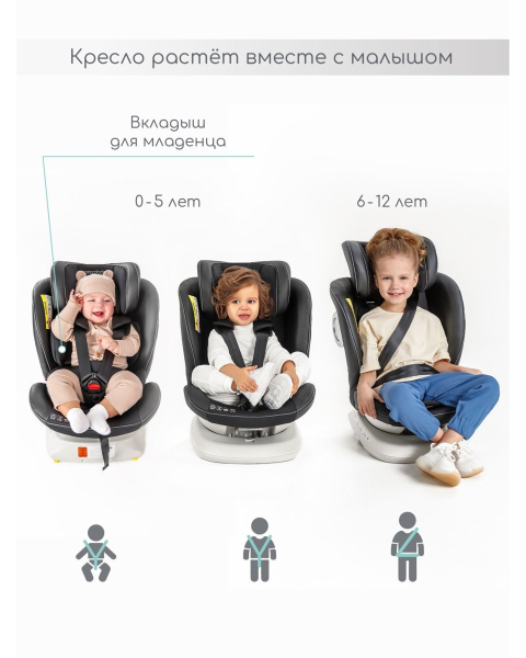 Автокресло детское AMAROBABY CHAMPION, Isofix класс D, группа 0+/1/2/3, (графит)
