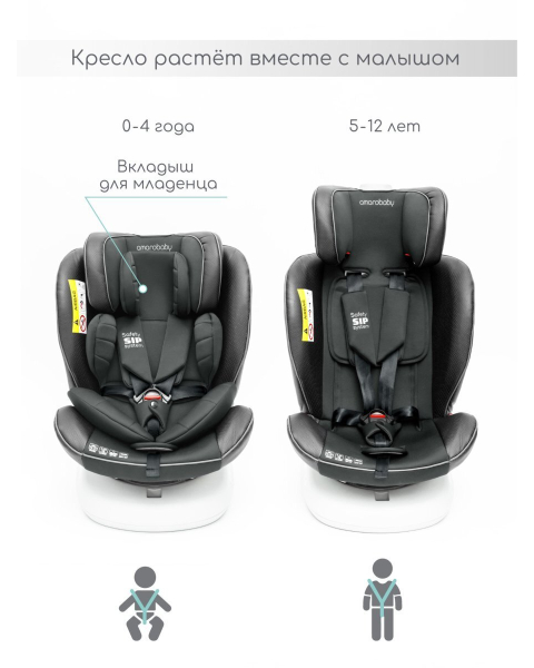 Автокресло детское AMAROBABY CHAMPION, Isofix класс D, группа 0+/1/2/3, (графит)