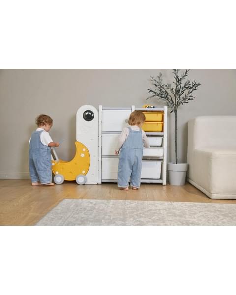 Стеллаж для игрушек UNIX Kids Moon 8 (3 полки + 5 ящиков) желтый/белый