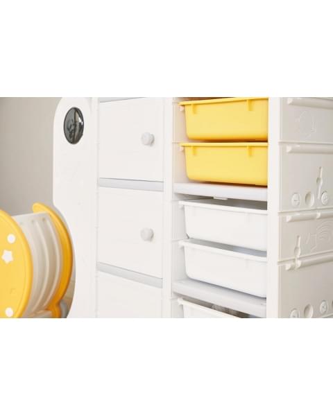Стеллаж для игрушек UNIX Kids Moon 8 (3 полки + 5 ящиков) желтый/белый