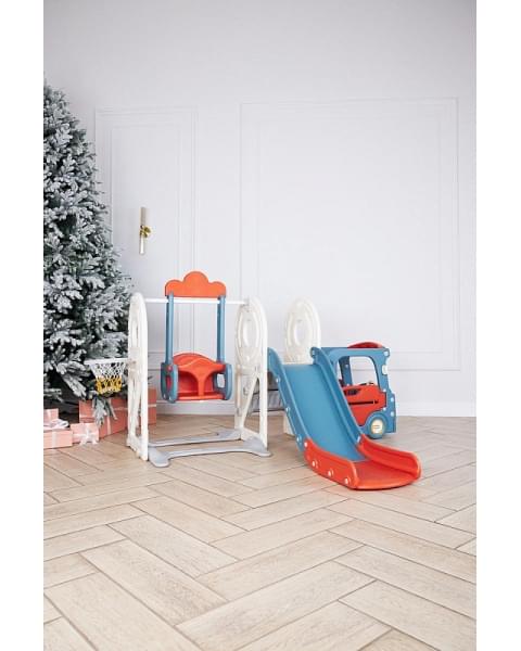 Игровой комплекс с горкой и качелями UNIX Kids Bus 171 см Red