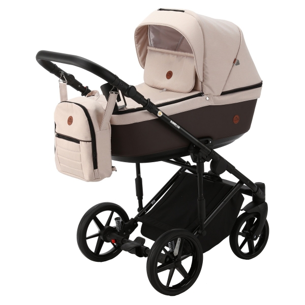 Детская коляска Adamex Amelia 2 в 1 AM267-TIP (СВ.БЕЖ.ТК+ КОРИЧНЕВ.КОЖА)