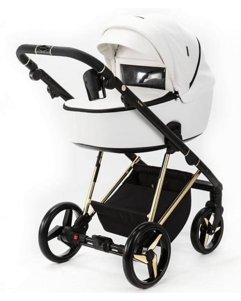 Детская коляска Adamex Blanc Special Edition 3 в 1 BL-PS782 (БЕЛ.В БЛЕСТКУ+БЕЛ.КОЖА+ЗОЛОТО РАМА)