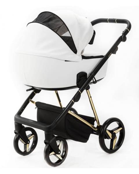 Детская коляска Adamex Blanc Special Edition 3 в 1 BL-PS782 (БЕЛ.В БЛЕСТКУ+БЕЛ.КОЖА+ЗОЛОТО РАМА)