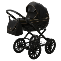Детская коляска Adamex Chantal Retro 3 в 1 C1-A  (ЧЕРНЫЙ+ЗОЛОТЫЕ МОЛНИИ)