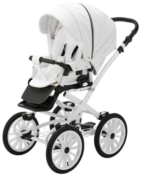 Детская коляска Adamex Chantal Retro Deluxe 3 в 1 C104A (БЕЛАЯ 100% КОЖА-ХРОМ.МОЛНИИ)