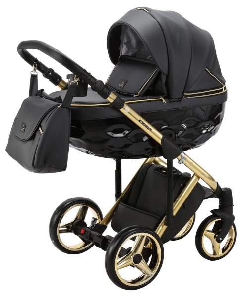 Детская коляска Adamex Chantal Special Edition Deluxe 2 в 1 C113 (ЧЕРН.ПЕРЛ.КОЖА+ЗОЛОТО РАМА)