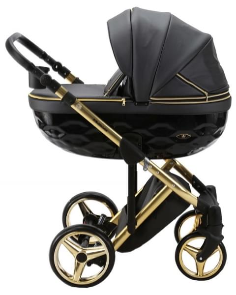 Детская коляска Adamex Chantal Special Edition Deluxe 2 в 1 C113 (ЧЕРН.ПЕРЛ.КОЖА+ЗОЛОТО РАМА)