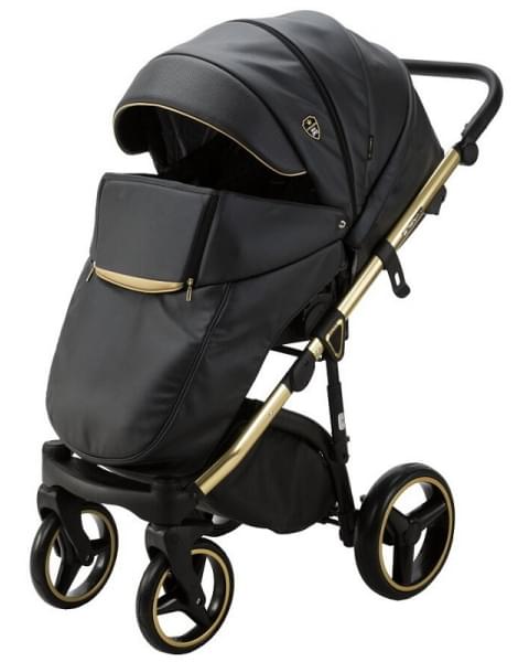 Детская коляска Adamex Cortina Deluxe 3 в 1 CT333 (ЧЕРН.КОЖА+ЗОЛОТ.ОТДЕЛКА+ЗОЛОТО РАМА)