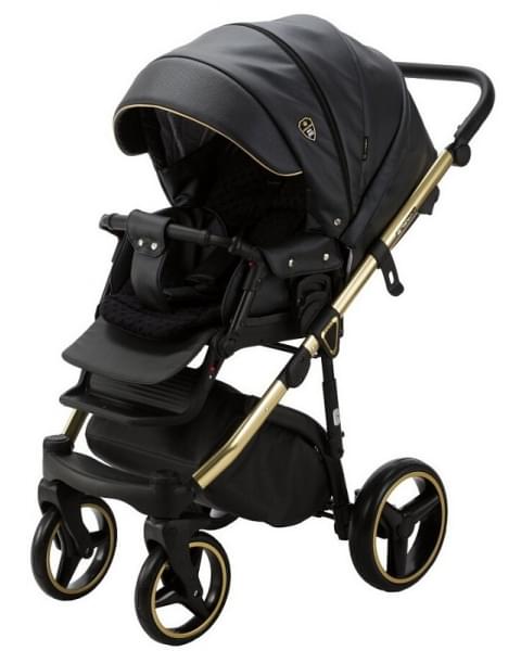 Детская коляска Adamex Cortina Deluxe 3 в 1 CT333 (ЧЕРН.КОЖА+ЗОЛОТ.ОТДЕЛКА+ЗОЛОТО РАМА)