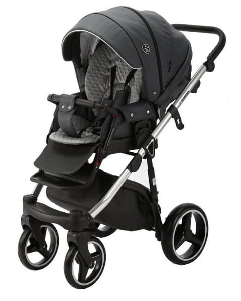 Детская коляска Adamex Cortina Deluxe 3 в 1 CT334 (ЧЕРН.КОЖА+СЕРЕБ.ОТДЕЛКА+ ХРОМ РАМА)