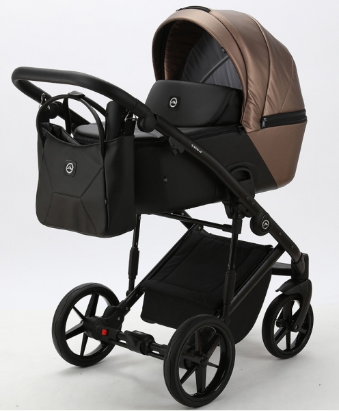 Детская коляска Adamex Mobi Deluxe 2 в 1 M-SD11 (ТЕМНО-БЕЖЕВЫЙ ПЕРЛ+ЧЕРНАЯ КОЖА)