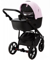 Детская коляска Adamex Nola Deluxe 3 в 1 N-SD101 (РОЗОВ.ЗЕФИР КОЖА + ЧЕРН. КОЖА)