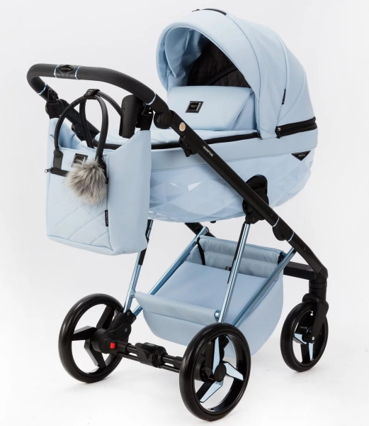 Детская коляска Adamex Quantum Superstar Deluxe 2 в 1 Q-STAR135-K (ГОЛУБ.КОЖА+ГОЛУБ.ДНО+ГОЛУБ.РАМА)