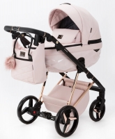 Детская коляска Adamex Quantum Superstar Deluxe 3 в 1 Q-STAR134-K (СВ.РОЗОВ.КОЖА+РОЗОВ.ДНО+РОЗОВ.ЗОЛОТО РАМА)