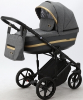 Детская коляска Adamex Rimini 2 в 1 RI07-LUX Т.СЕР+Т.СЕР.КОЖА+ЗОЛОТО.ОТДЕЛКА