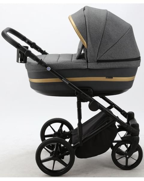 Детская коляска Adamex Rimini 2 в 1 RI07-LUX Т.СЕР+Т.СЕР.КОЖА+ЗОЛОТО.ОТДЕЛКА