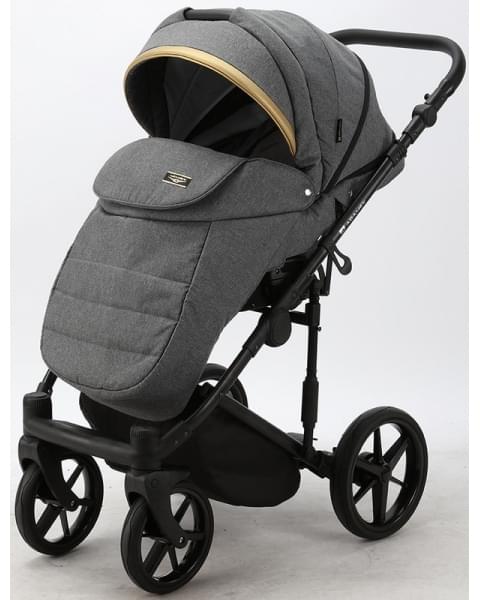 Детская коляска Adamex Rimini 2 в 1 RI07-LUX Т.СЕР+Т.СЕР.КОЖА+ЗОЛОТО.ОТДЕЛКА