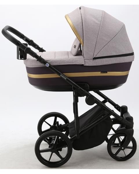 Детская коляска Adamex Rimini 2 в 1 RI14-LUX СЕРО-РОЗОВ+СЛИВОВ.КОЖА+ЗОЛОТО.ОТДЕЛКА