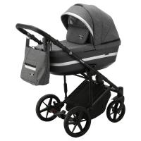 Детская коляска Adamex Rimini 2 в 1 Ri11-LUX (Т.СЕР.БЛЕСТКИ+Т.СЕР.КОЖА+СЕРЕБР.ОТДЕЛКА)