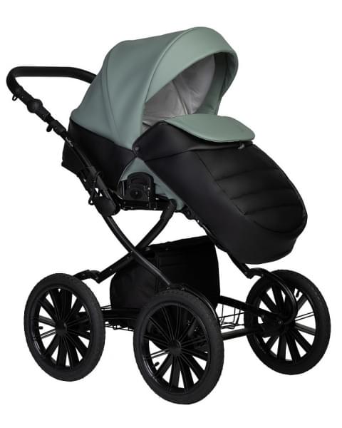 Детская коляска Indigo Mio Eco Plus 14 2 в 1 05 черная кожа+шалфей кожа