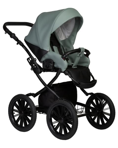 Детская коляска Indigo Mio Eco Plus 14 2 в 1 05 черная кожа+шалфей кожа