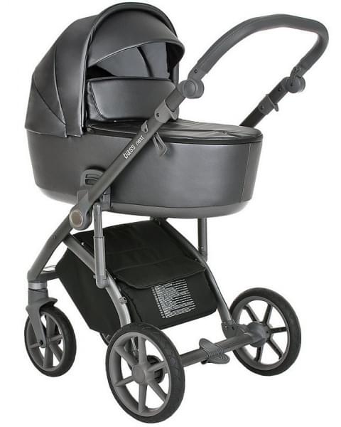 Детская коляска Roan Bass Next Кожа 3 в 1 с автокреслом Tutis Elo Lux EduSky Black RN083/1 Graphite Pearl
