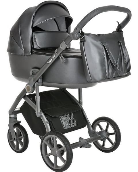 Детская коляска Roan Bass Next Кожа 3 в 1 с автокреслом Tutis Elo Lux EduSky Black RN083/1 Graphite Pearl
