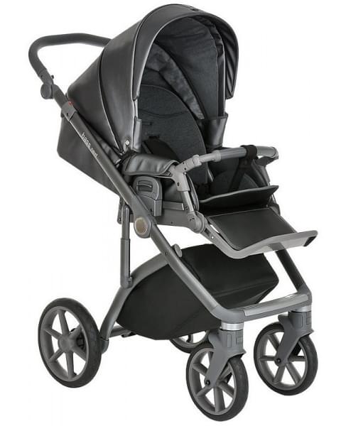 Детская коляска Roan Bass Next Кожа 3 в 1 с автокреслом Tutis Elo Lux EduSky Black RN083/1 Graphite Pearl