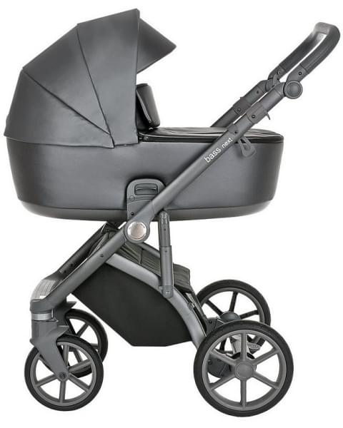 Детская коляска Roan Bass Next Кожа 3 в 1 с автокреслом Tutis Elo Lux EduSky Black RN083/1 Graphite Pearl