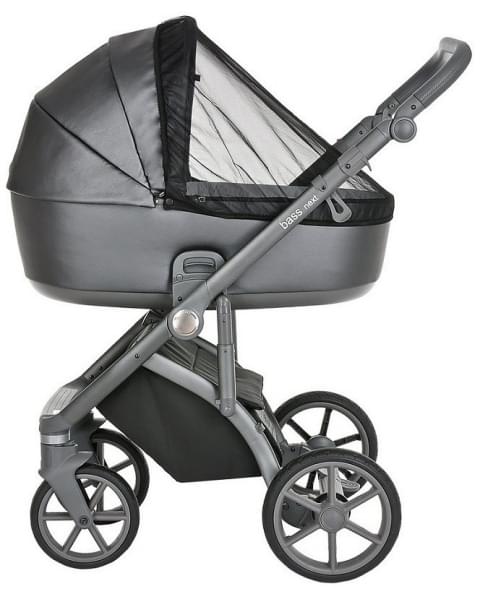 Детская коляска Roan Bass Next Кожа 3 в 1 с автокреслом Tutis Elo Lux EduSky Black RN083/1 Graphite Pearl