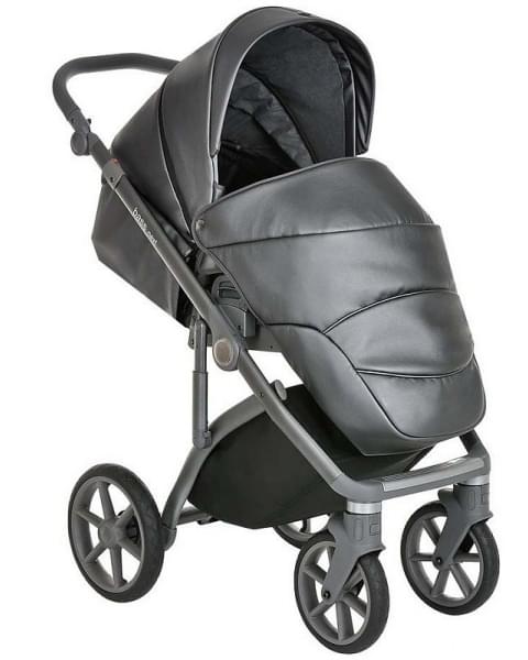 Детская коляска Roan Bass Next Кожа 3 в 1 с автокреслом Tutis Elo Lux EduSky Black RN083/1 Graphite Pearl
