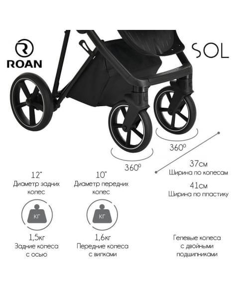 Детская коляска Roan Sol 3 в 1 с автокреслом Tutis Elo Lux EduSky Black RSL/1017 Raven