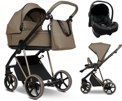 Детская коляска Roan Sol Vintage Luxury 3 в 1 с автокреслом Tutis Elo Lux EduSky Black VIN 03/MM Mocha Mousse/Cappuccino/руч.Cappuccino
