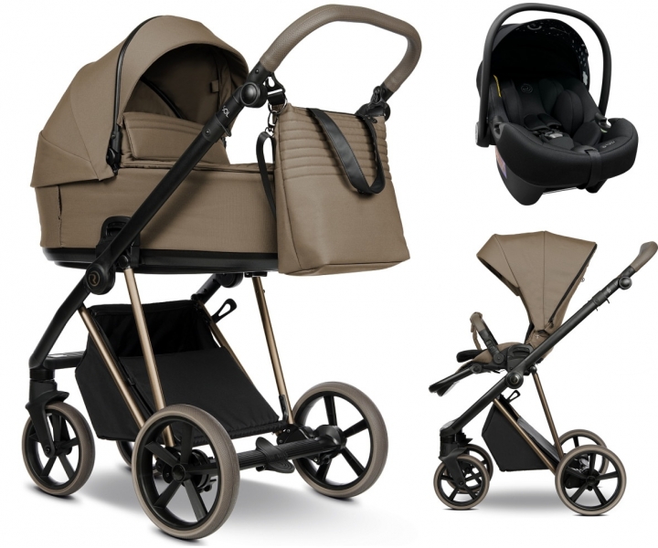Детская коляска Roan Sol Vintage Luxury 3 в 1 с автокреслом Tutis Elo Lux EduSky Black VIN 03/MM Mocha Mousse/Cappuccino/руч.Cappuccino