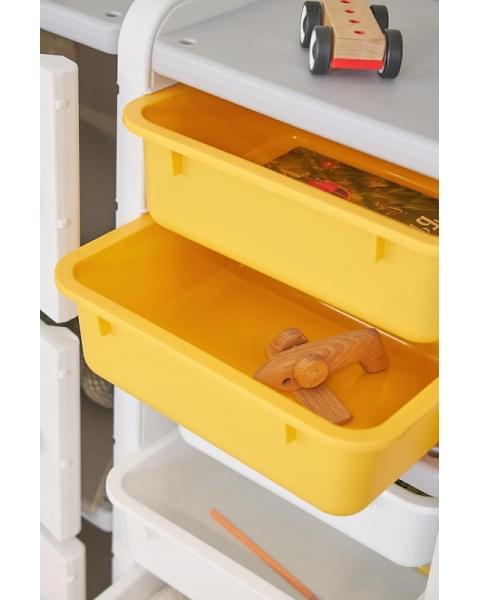 Стеллаж для игрушек UNIX Kids Moon 8 (3 полки + 5 ящиков) желтый/белый