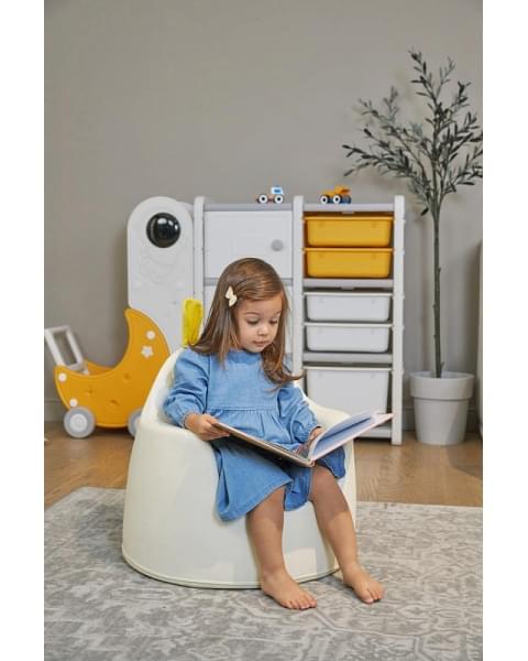 Стеллаж для игрушек UNIX Kids Moon 8 (3 полки + 5 ящиков) желтый/белый