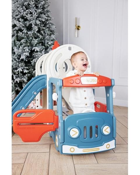 Игровой комплекс с горкой и качелями UNIX Kids Bus 171 см Red