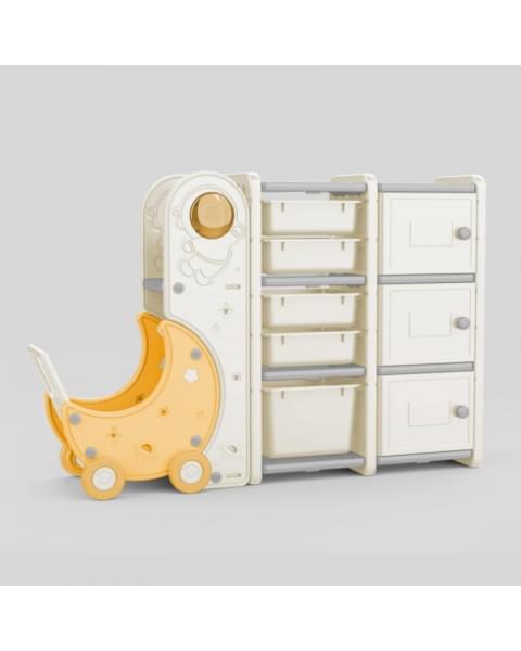 Стеллаж для игрушек UNIX Kids Moon 8 (3 полки + 5 ящиков) желтый/белый