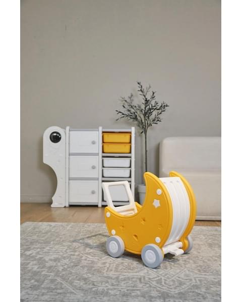 Стеллаж для игрушек UNIX Kids Moon 8 (3 полки + 5 ящиков) желтый/белый