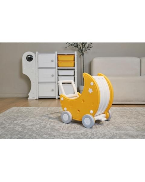 Стеллаж для игрушек UNIX Kids Moon 8 (3 полки + 5 ящиков) желтый/белый