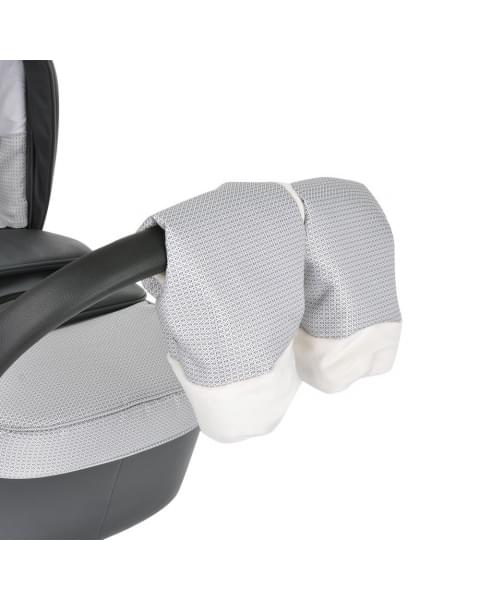 Коляска-люлька Pituso Leticia Classic / колеса d14, Узор White / Black + Кожа New Grey (Белый / Черный / Серый)