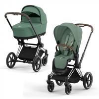 Коляска 2 в 1 Cybex Priam IV Platinum Collection шасси Chrome Brown, Leaf Green (Зеленый)