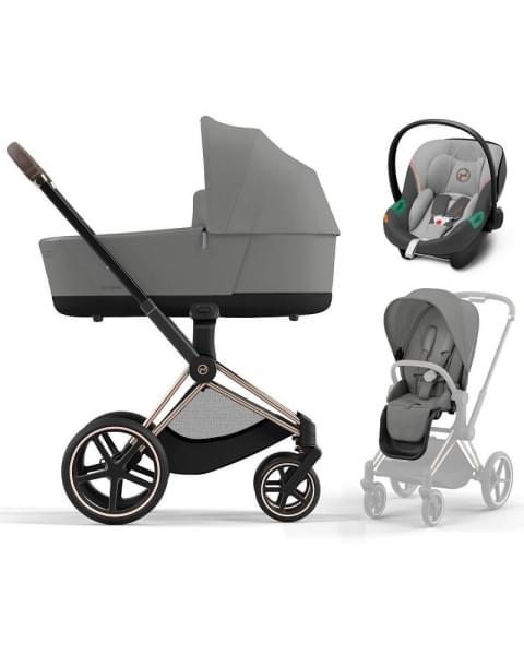 Коляска 3 в 1 Cybex Priam IV Rosegold и автокресло Aton S2 i-Size с базой Base One Mirage Grey/Lava Grey
